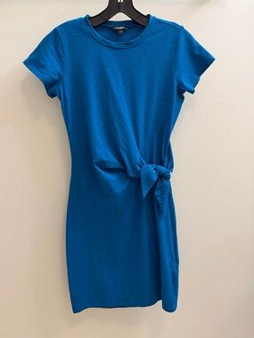 Express Blue Short-Sleeve Tie-Front Knot Mini Dress - size XXS